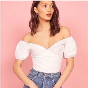 Reformation Framboise White linen top